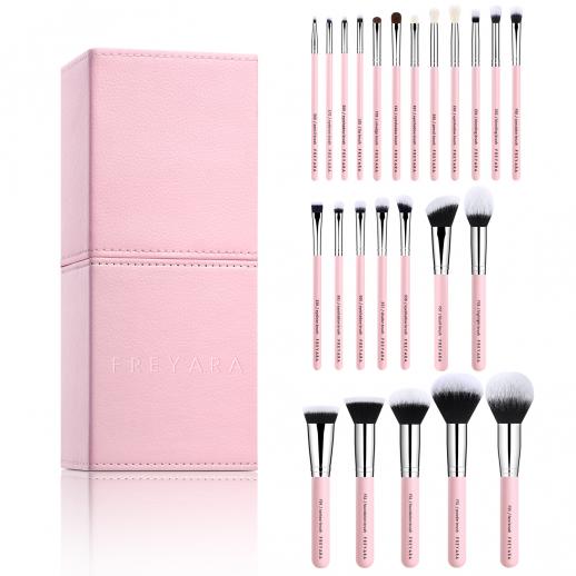 FREYARA Professional Makeup Brushes Set 25pcs Glitter Pink with Brushes Holder