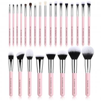 FREYARA Brochas Maquillaje Profesional Set 25pcs con Soporte Rosa