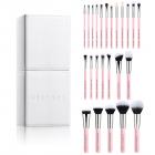 Set 25pcs de Brochas de Maquillaje Profesional Rosado con Soporte Blanco