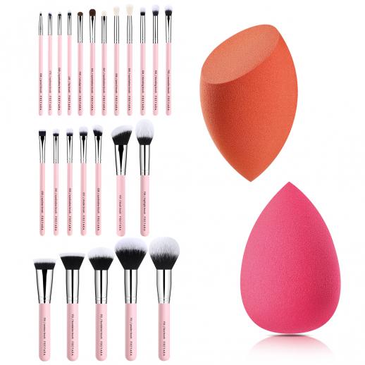 FREYARA Professional Makeup Brushes Set 25pcs Glitter Pink with 2pcs Sponge Blender
