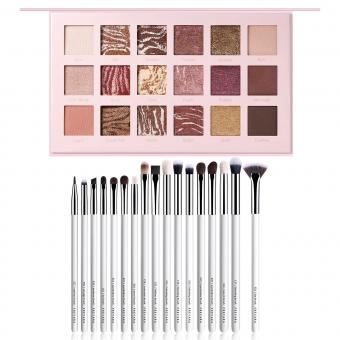 Kit Profissional de 17pcs Pincéis de Maquiagem Branco com Paleta de Sombras Dark Nude