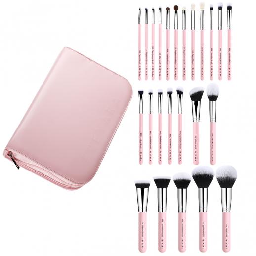 Professional Makeup Brushes Set 25pcs Glitter Pink with Organizer Bag Pink