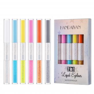 Flüssiger Eyeliner, beidseitig matt und glitzernd, 6er-Packung, #1