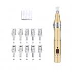 Derma Pen eléctrico con microagujas, Aial ajustable, con reemplazo de 10 piezas de cartuchos nano, 3x3 mm, 49 agujas 57 nm de diámetro, 80 μm de longitud