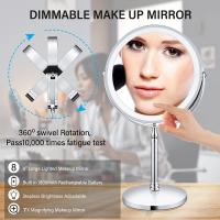 Miroir Coiffeuse 1x/7x Grossissant LED Miroir de Maquillage, 8" Miroir de Table Double Face, 360° Rotation, 3 Modes d'éclairage, USB Rechargeable