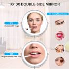 LED Makeup Mirror 1x / 10x Magnification with Lights, 8" Double Sided Vanity Mirror, 3 Light Mode, Touch Control, USB Rechargeable