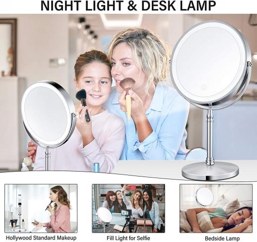 Espejo de tocador de maquillaje con aumento 10x con luces, luz de
