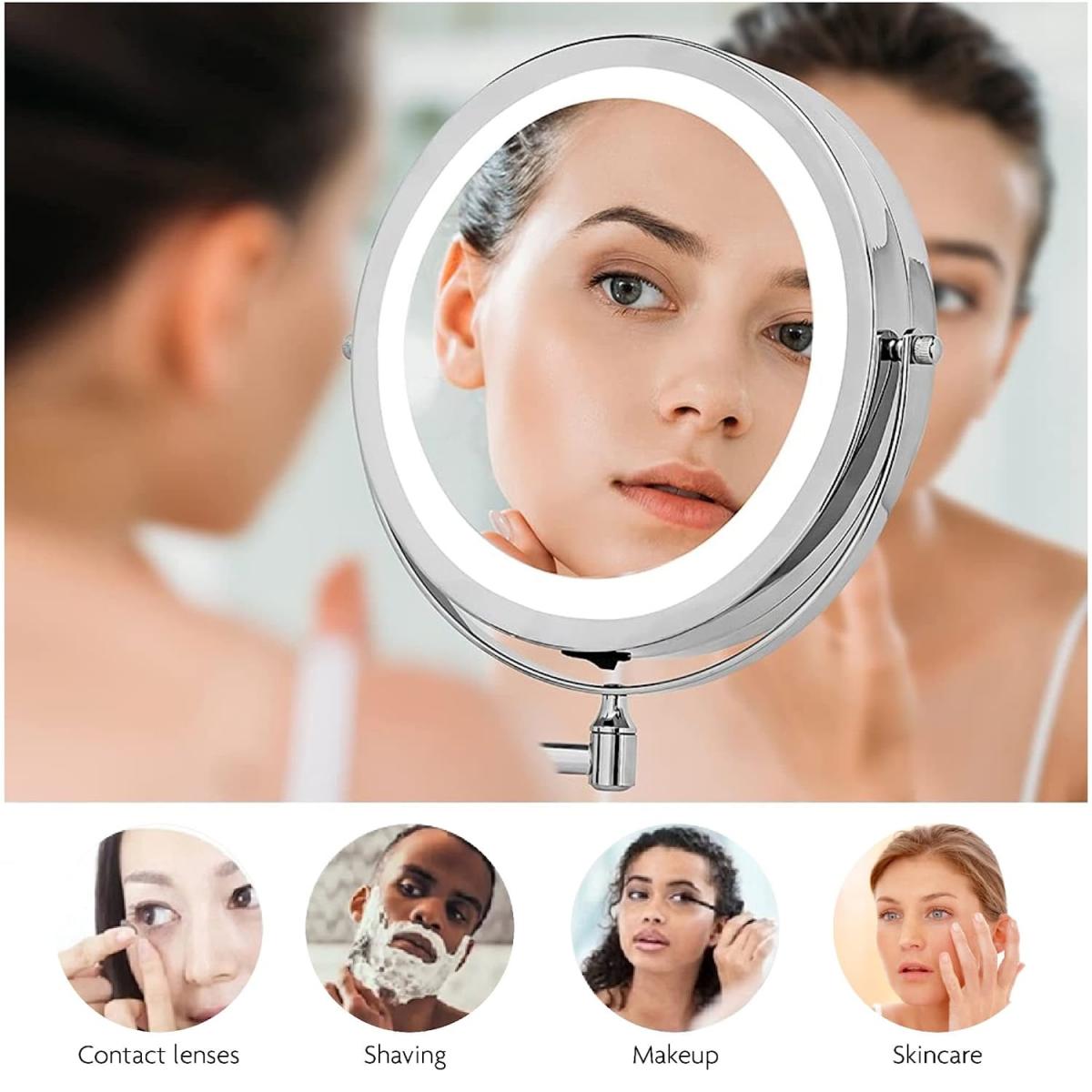 FREYARA 1X/10X Wall Mounted Makeup Mirror, 8" Double Sided Vanity
