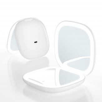 ミニ LED メイクアップミラー、1 倍/5 倍両面、USB 充電式、旅行に持ち運び可能