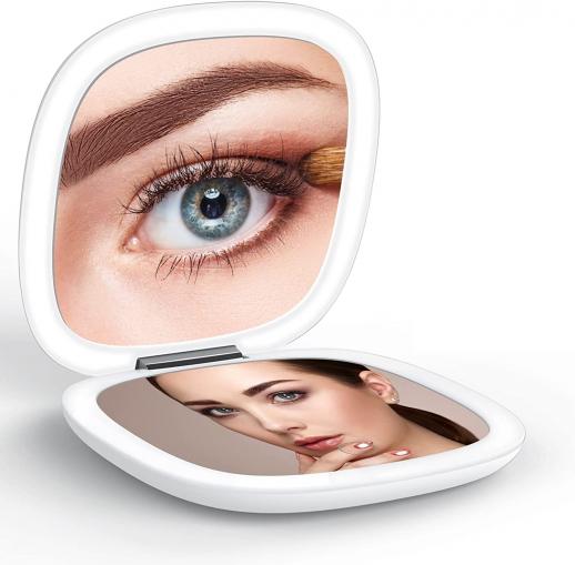 Mini LED Makeup Mirror, 1X/5X Double Sided, USB Rechargeable, Portable for Travel