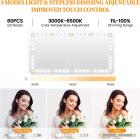 Espejo de maquillaje para parasol de coche, 3 modos de luz, 60 LED, toque inteligente, recargable por USB