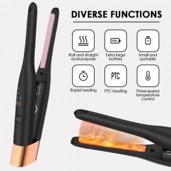 Kabelloser Haarglätter Mini Portable, 0.3inch Gold Titanium Glätteisen für Kurzes, Dünnes Haar, 160°C-200°C 3 Stufen, USB Wiederaufladbar