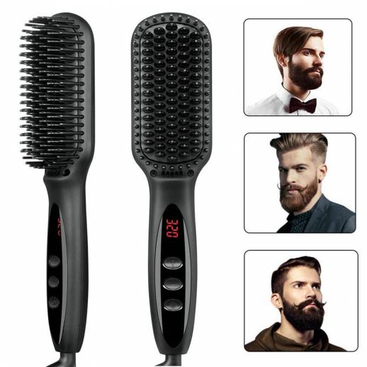 Beard Straightener Comb for Men, Electric Heated, 120°C-230°C 12 Temp Levels, Anti-Scald Ionic, Plug Charge