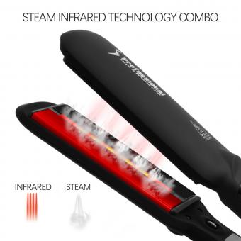 Infrared Steam Hair Straightener, 2" Tourmaline Ceramic Plate, 120℃-230℃ 10 Temps Fast Heating, Plug Charge Infrared Steam Hair Straightener, 2" Tourmaline Ceramic Plate, 120℃-230℃ 10 Temps Fast Heating, Plug Charge