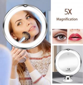 6.7" Make-up Spiegel, 5X Make-upspiegel met Verlichting, Spiegel, 360° Rotatie, Werkt op Batterijen 6.7" Make-up Spiegel, 5X Make-upspiegel met Verlichting, Spiegel, 360° Rotatie, Werkt op Batterijen