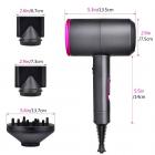 Ionic Hair Dryer, 1800W Fast Dry, 2 Nozzles & 1 Diffuser, 3 Temps & 2 Speed, Plug Charge