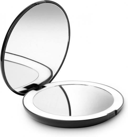 LED Makeup Mirror for Travel, 1x/10x Magnification, Compact, Portable, USB Rechargeable