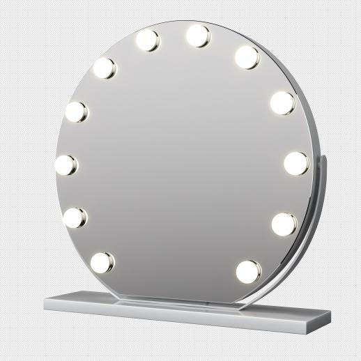 Round Hollywood Vanity Mirror with 12 LED Lights, 50cm/20" Large, 3 Light Mode, Smart Touch, Adjustable Brightness, Plug Charge, White Stand