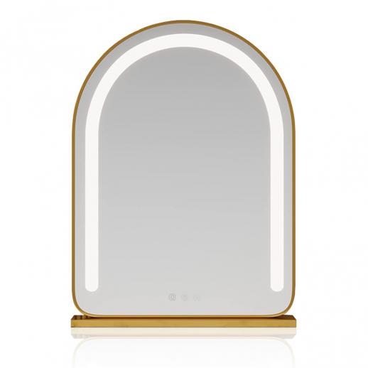 Arched Vanity Mirror with LED Strip, 40*62cm Large, Smart Touch, 3 Colors Mode, Adjustable Brightness, Plug Charge, Gold Stand