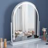 Arched Vanity Mirror with LED Strip, 40*62cm Large, Smart Touch, 3 Colors Mode, Adjustable Brightness, Plug Charge, Silver Stand