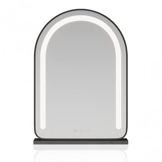 Arched Vanity Mirror with LED Strip, 40*62cm Large, Smart Touch, 3 Colors Mode, Adjustable Brightness, Plug Charge, Black Stand