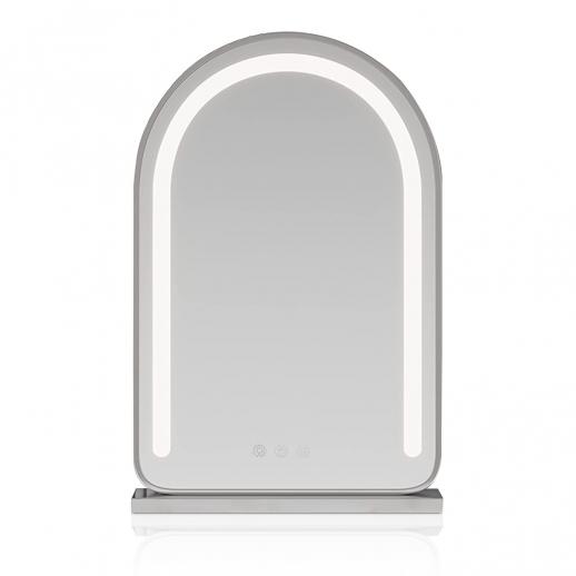 Arched Vanity Mirror with LED Strip, 40*62cm Large, Smart Touch, 3 Colors Mode, Adjustable Brightness, Plug Charge, Silver Stand