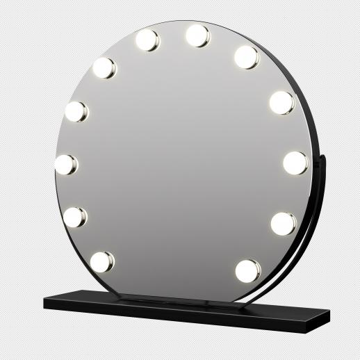Round Hollywood Vanity Mirror with 12 LED Lights, 50cm/20" Large, 3 Light Mode, Smart Touch, Adjustable Brightness, Plug Charge, Black Stand