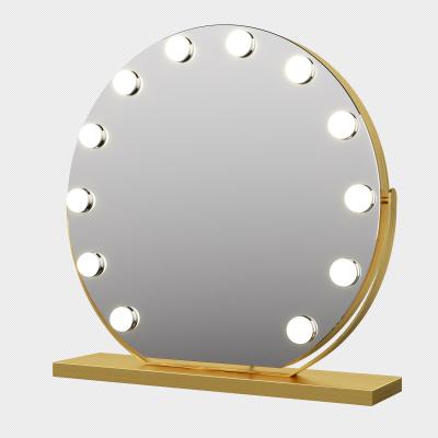 Hollywood Miroir de Maquillage avec 3 Modes d'éclairage, Rond 50cm Miroir Maquillage avec 12 Ampoules LED Dimmables, Luminosité Réglable, EU Plug, Doré