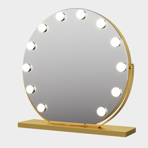 Round Hollywood Vanity Mirror with 12 LED Lights, 50cm/20" Large, 3 Light Mode, Smart Touch, Adjustable Brightness, Plug Charge, Gold Stand