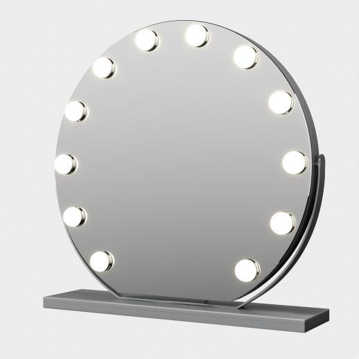 Round Hollywood Vanity Mirror with 12 LED Lights, 50cm/20" Large, 3 Light Mode, Smart Touch, Adjustable Brightness, Plug Charge, Silver Stand
