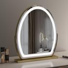 Oval Schminkspiegel mit LED Streifen, 40*50cm Groß, Intelligente Berührung, 360 Drehung, 3 Farben Mode, Einstellbare Helligkeit, EU Plug, Gold
