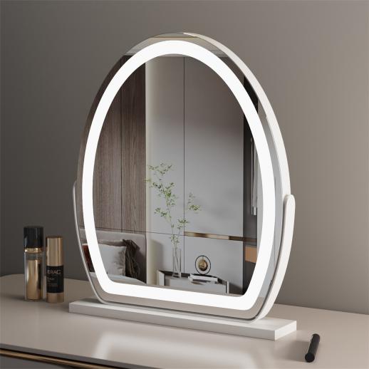Oval Vanity Mirror with LED Strip, 40*50cm Large, Smart Touch 360 Rotation, 3 Colors Mode, Adjustable Brightness, Plug Charge, White Stand