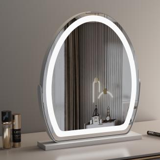 Oval Vanity Mirror with LED Strip, 40*50cm Large, Smart Touch 360 Rotation, 3 Colors Mode, Adjustable Brightness, Plug in to use, Silver Stand Oval Vanity Mirror with LED Strip, 40*50cm Large, Smart Touch 360 Rotation, 3 Colors Mode, Adjustable Brightness, Plug in to use, Silver Stand