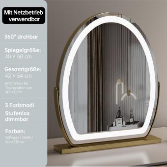 Oval Schminkspiegel mit LED Streifen, 40*50cm Groß, Intelligente Berührung, 360 Drehung, 3 Farben Mode, Einstellbare Helligkeit, EU Plug, Weiß Oval Schminkspiegel mit LED Streifen, 40*50cm Groß, Intelligente Berührung, 360 Drehung, 3 Farben Mode, Einstellbare Helligkeit, EU Plug, Weiß
