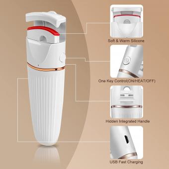 Rizador de pestañas eléctrico con calefacción, calentamiento rápido 8s para pestañas naturales y postizas, recargable por USB