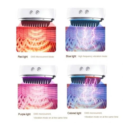 Home Use Electric Massage Comb, Red Blue Light Vibration Head