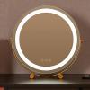 Round LED Vanity Mirror 50cm/20" Large for Bedroom Table, Smart Touch, 3 Light Mode, Adjustable Brightness, 360° Rotation, Plug in to use, Gold Stand