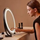 Round LED Vanity Mirror 50cm/20" Large for Bedroom Table, Smart Touch, 3 Light Mode, Adjustable Brightness, 360° Rotation, Plug in to use, Gold Stand