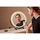 Round LED Vanity Mirror 50cm/20" Large for Bedroom Table, Smart Touch, 3 Light Mode, Adjustable Brightness, 360° Rotation, Plug in to use, Gold Stand