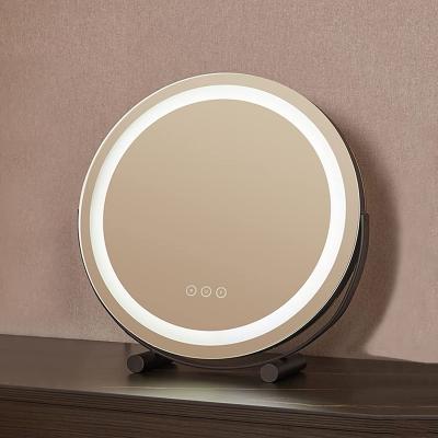 Ronde LED Make-up Spiegel 50 cm/20" Groot voor Slaapkamertafel, 3 Lichtmodi, Instelbare Helderheid, 360° Rotatie, Zwarte
