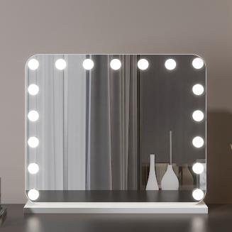 Hollywood make-upspiegel 62 * 54 cm groot, 17 dimbare led-lampen, 3 kleurenmodus, Smart Touch, instelbare helderheid, stekker opladen, witte standaard Hollywood make-upspiegel 62 * 54 cm groot, 17 dimbare led-lampen, 3 kleurenmodus, Smart Touch, instelbare helderheid, stekker opladen, witte standaard