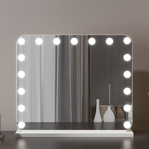 Hollywood Vanity Mirror 62*54cm Large, 17 Dimmable LED Bulbs, 3 Colors Mode, Smart Touch, Adjustable Brightness, Plug Charge, White Stand