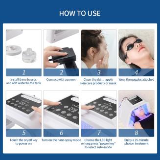 6 Color LED Light Therapy Facial Care Machine with Color Cycle, 178 Light Beads with Nano Steam Spray, Photodynamic PDT Light Beauty Instrument