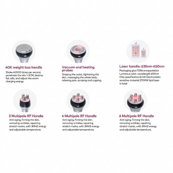 6in1 Cavitation RF Body Slimming Machine, 40K Body Massager for Salon Spa or Home Use, Multifunctional Heads and Pads, Plug Charge