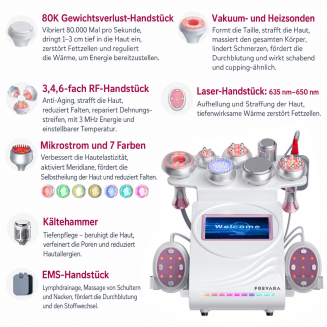 9in1 80K RF Ultraschall Kavitationsgerät, EMS Mikrostrom Pad, Körperschlankheitsgerät, Anti Cellulite Vakuummassagegerät für den SPA Salon