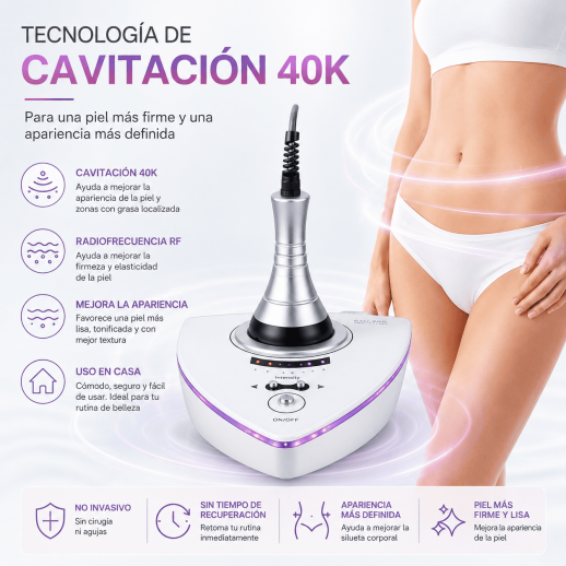 Mini Dispositivo de Cavitación Ultrasónica 40K y Radiofrecuencia RF para Reafirmar y Mejorar la Apariencia de la Piel