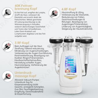 4in1 40K Abnehmen Maschine Vakuum Radiofrequenz Ultraschall Kavitationsgerät, Fettverbrennung, Anti Cellulite Schönheitsmaschine zur Körperformung mit Gesicht, Arm, Taille, Bauch, Bein