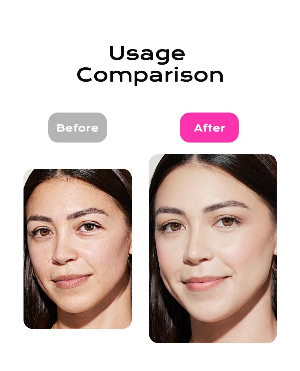 Supplied before-and-after artwork comparing two photographs of a woman’s face