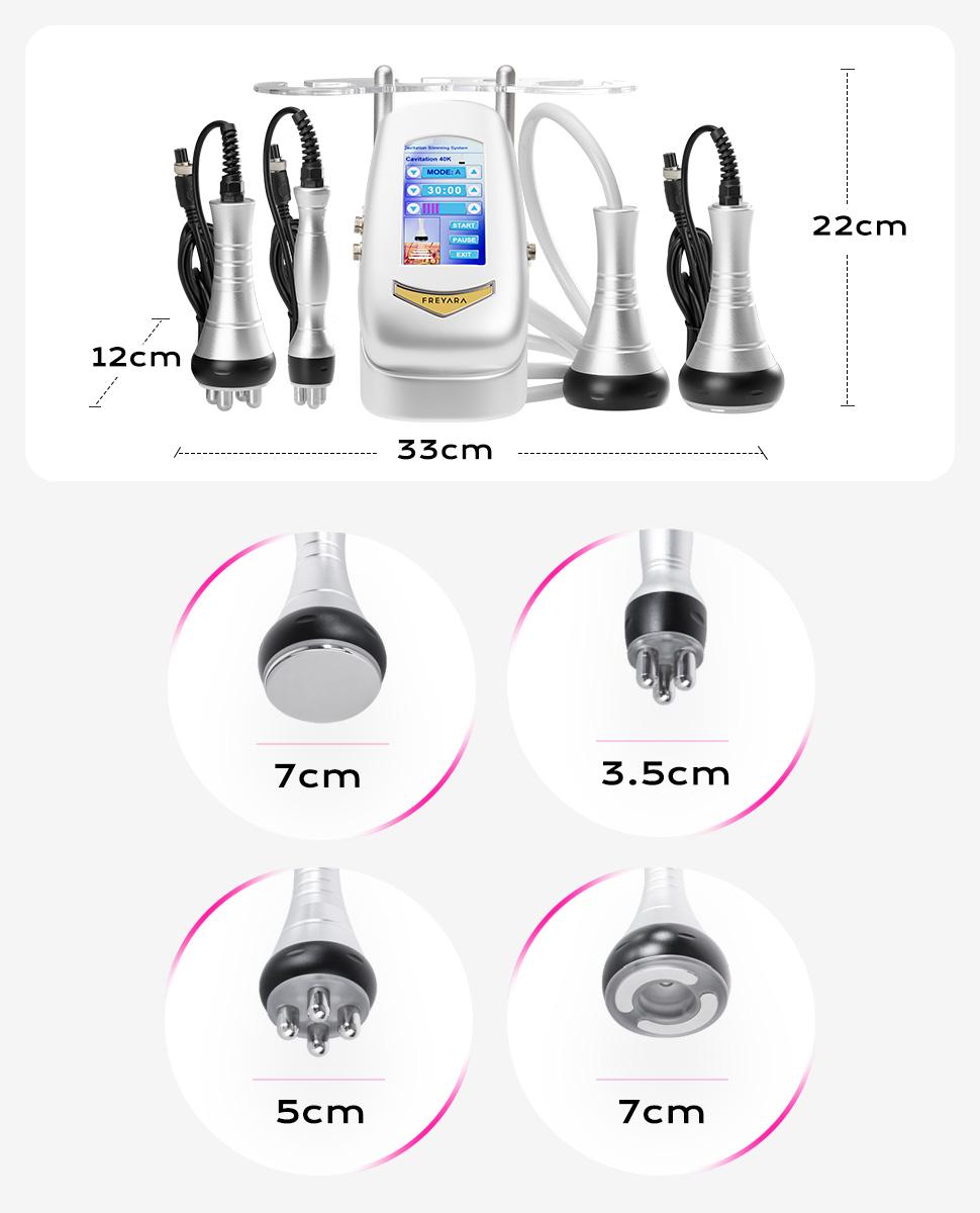 Device and all four connected heads; the original illustration labels dimensions as 33 cm, 12 cm and 22 cm