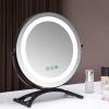 Miroir de courtoisie rond 50 cm de large pour coiffeuse, 3 modes d'éclairage, luminosité réglable, rotation à 360°, prise de charge, noir